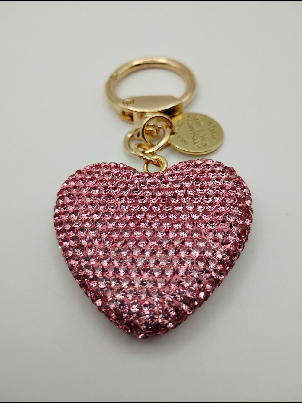 Sparkling Pink Heart Keychain Bag Charm - Gold Hardware BNWOT - Picture 3 of 4